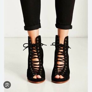 Jeffrey Campbell Black Lace-Up Heeled Boots